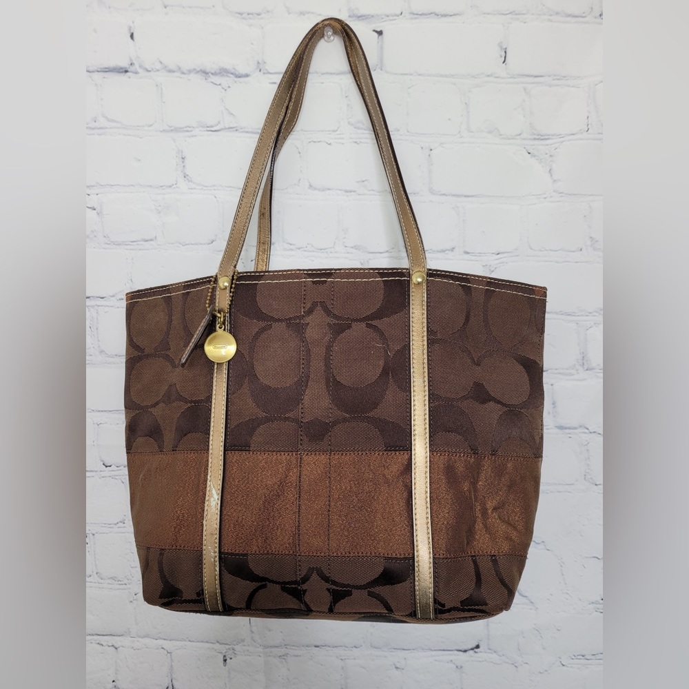 🌟HP🌟Coach Signature Metallic Bronze Brown Tote Shoulder Handbag Purse
